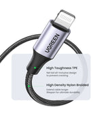 UGREEN MFi USB Cable for iPhone 14 13 12 Pro Max 2.4A Fast Charging Lightning Cable for iPad Mini Phone Data Cable