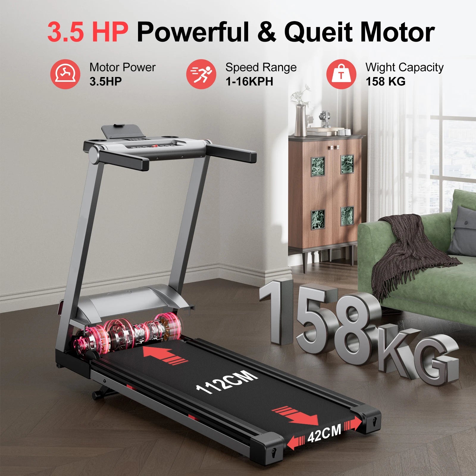 Superun Raceable Treadmill for Home, Walk Treadmill with 6% Incline 158 kg Weight Capacity