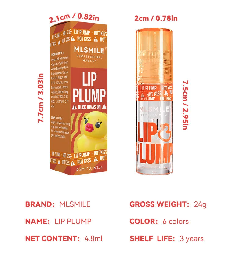 MLSMILE Duck Lip Plump Lip Oil Moisturizing Lip Gloss Mirror Water nature long-lasting  Gloss Gloss Pearl Lip Glaze Set