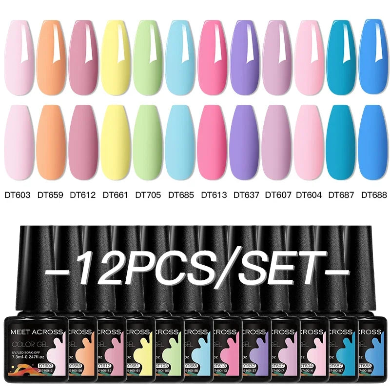 MEET ACROSS 12Pcs Gel Nail Polish Set 7.3ml Pink Blue Neon Macaron Color for Nails UV Gel LED Nail Art  Varnish Manicure Kit