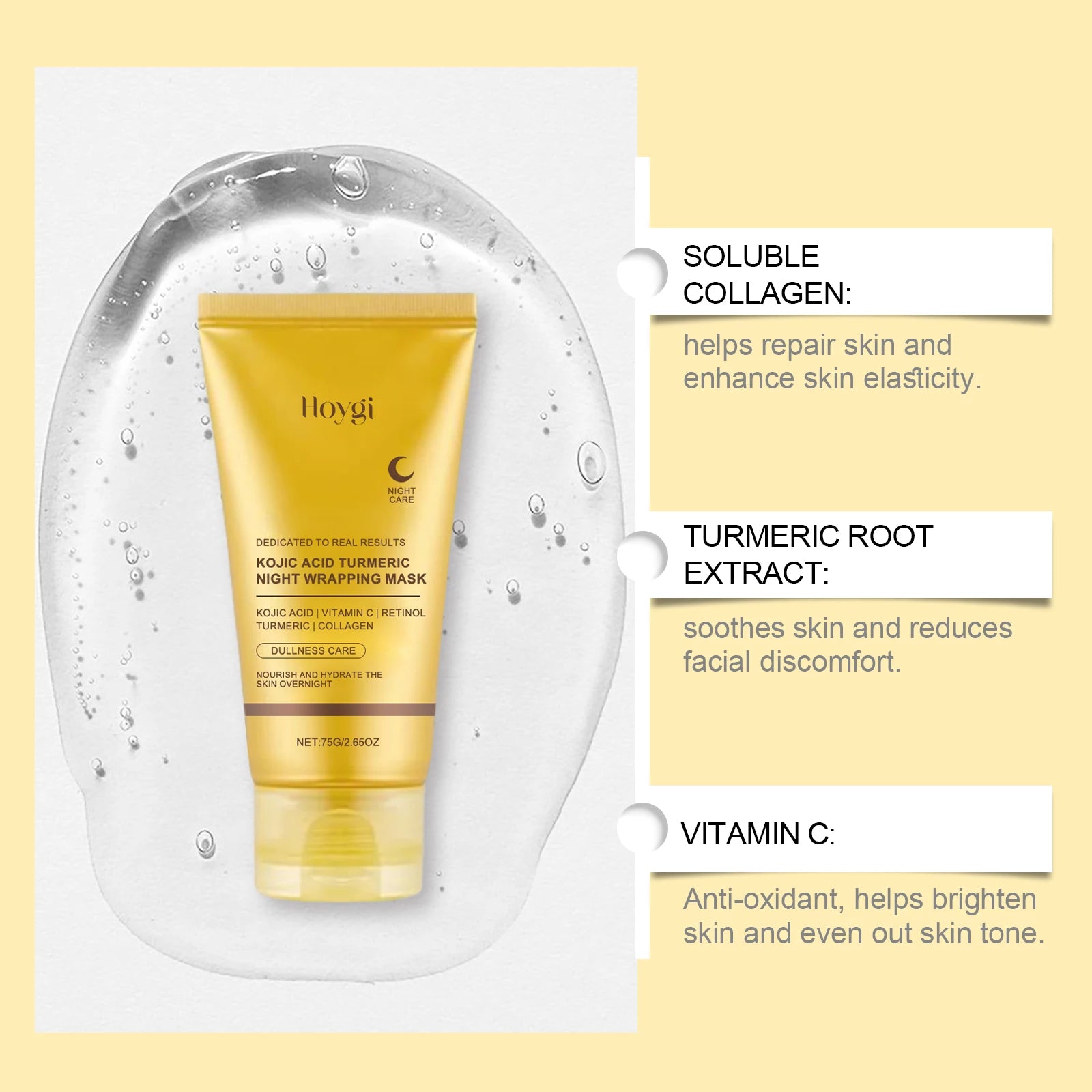 Hoygi  Turmeric Collagen Peel-Off Mask - Hydrating, Fading Dullness, Tightening Pores, Nourishing and Rejuvenating the Skin