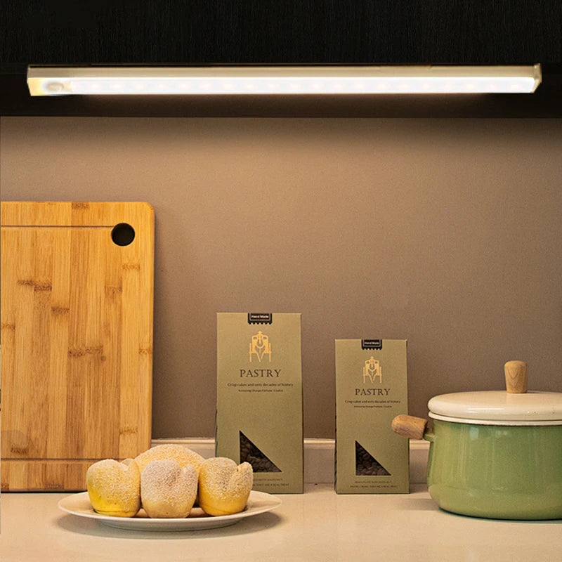 Under Cabinet Dimmable LED Motion Sensor Night Light USB Charging Magnetic Induction Lamp for Bedside, Wardrobe, Stairway