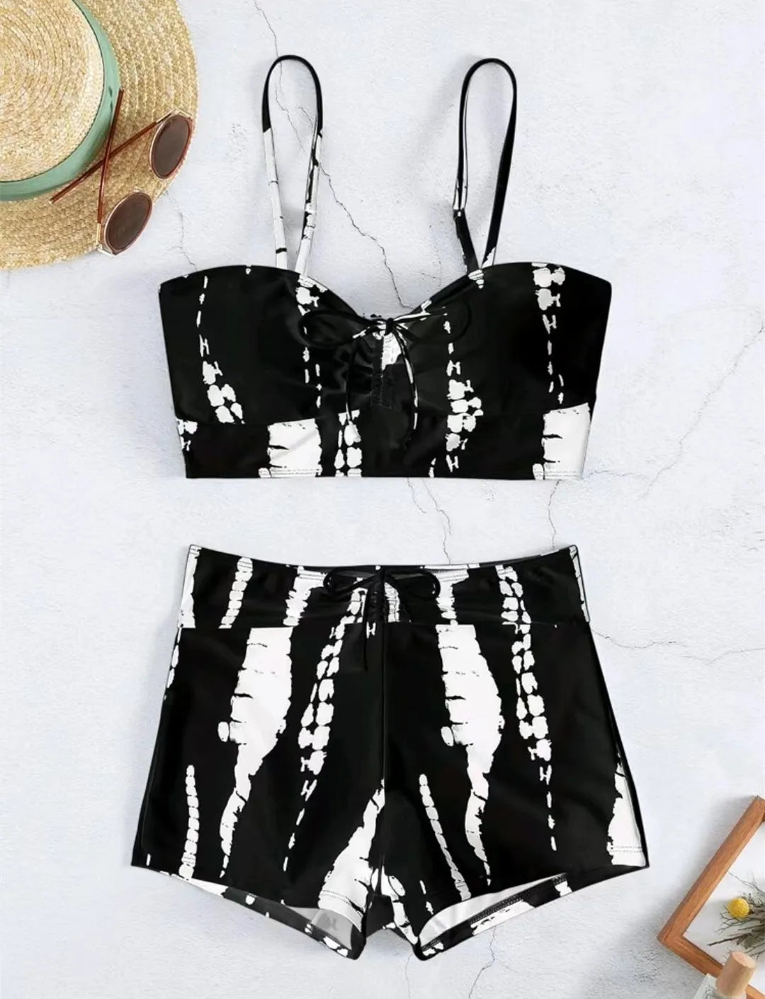 2025 High Waist Drawstring Front Bikini Set – Women's Swimsuit Swimwear Beachwear