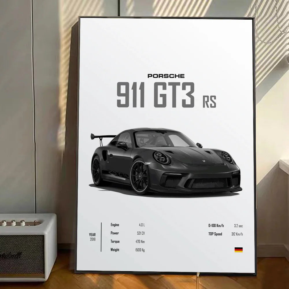 Porsche Cars Poster Self-adhesive Art Waterproof Paper Sticker Coffee House Bar Room Wall Decor