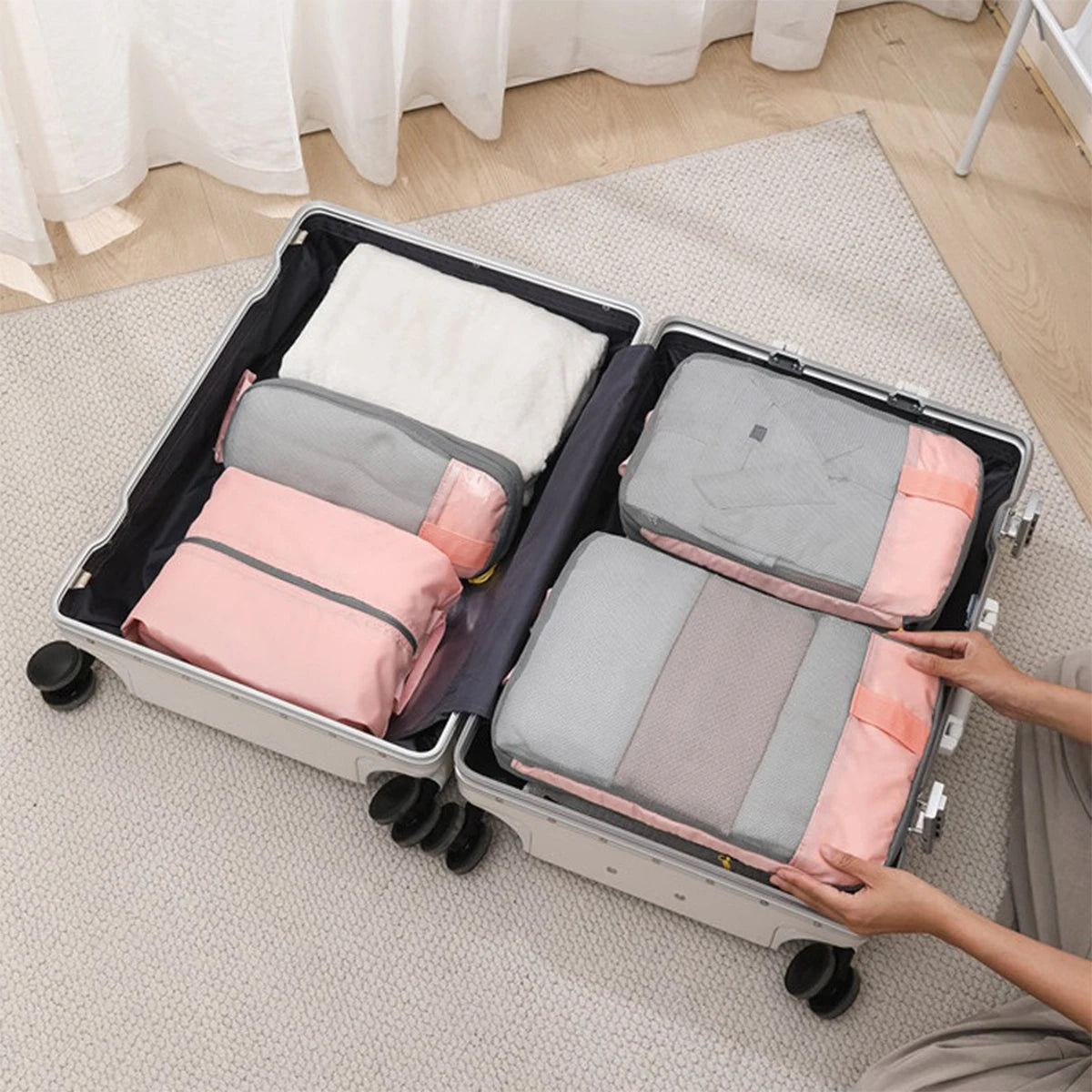 6 Piece Luggage Compression Packing Travel Organizer Bags for Travel Essentials Expandable Luggage Organizer Bags Pack Light As