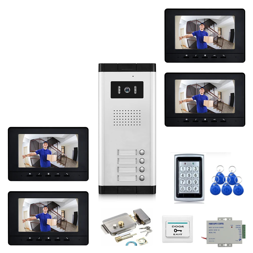 Home Video Doorbell Security Doorphone Wired 2/3/4/5/6/8/10/12 Units Apartment Two-way Audio Visual Intercom System