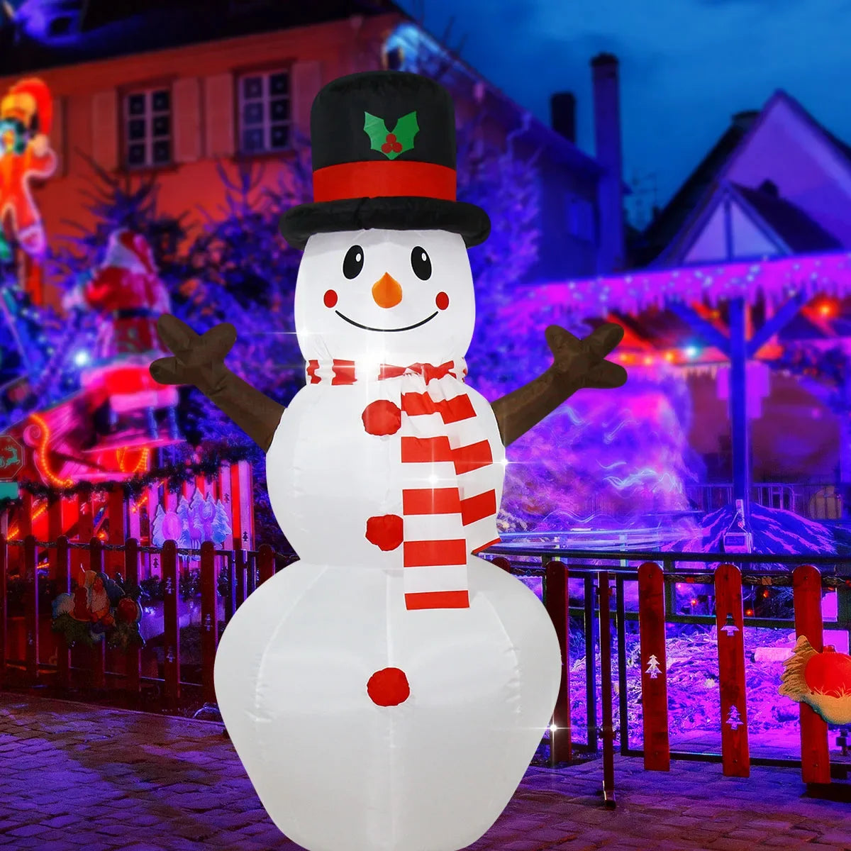 Christmas Inflatable Decorations - Branch Snowman, Santa Claus, Gingerbread Man, Gift Bag Snowman LED Light Lawn Decorations