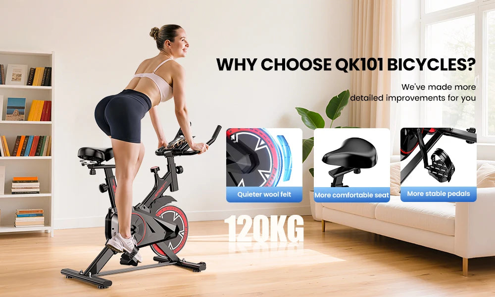 Formill QK101 Indoor Spin Bike Quiet Belt Drive Cardio Trainer with Electronic Display & Adjustable Resistance for Home Fitness
