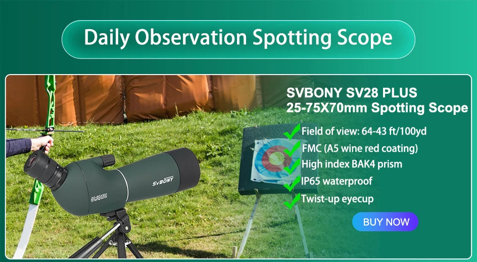 Svbony SV28plus 50/60/70mm Spotting Scope Zoom Telescope Powerful Long Range PORRO Prism Suit for Archery Target Shooting