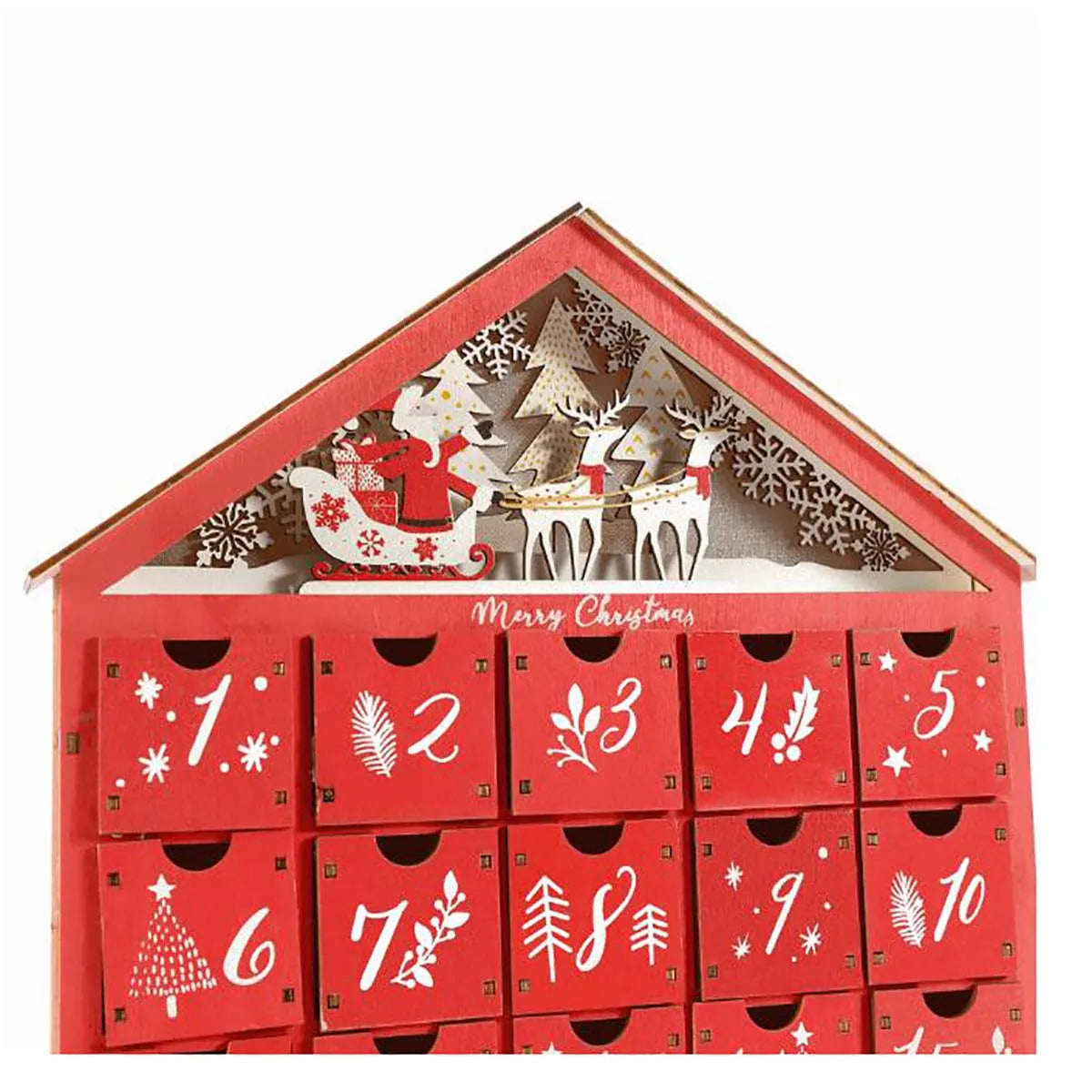 Red House Christmas Wooden Advent Calendar With 24 Storage Drawers Countdown To Christmas Decoration Candy Storage Box