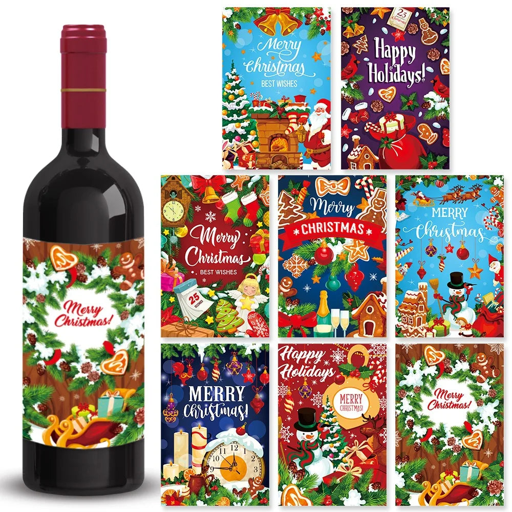 Multiple Styles Christmas Wine Bottle Label Stickers Santa Claus Xmas Tree Merry Christmas New Year Party Gift DIY Decorations