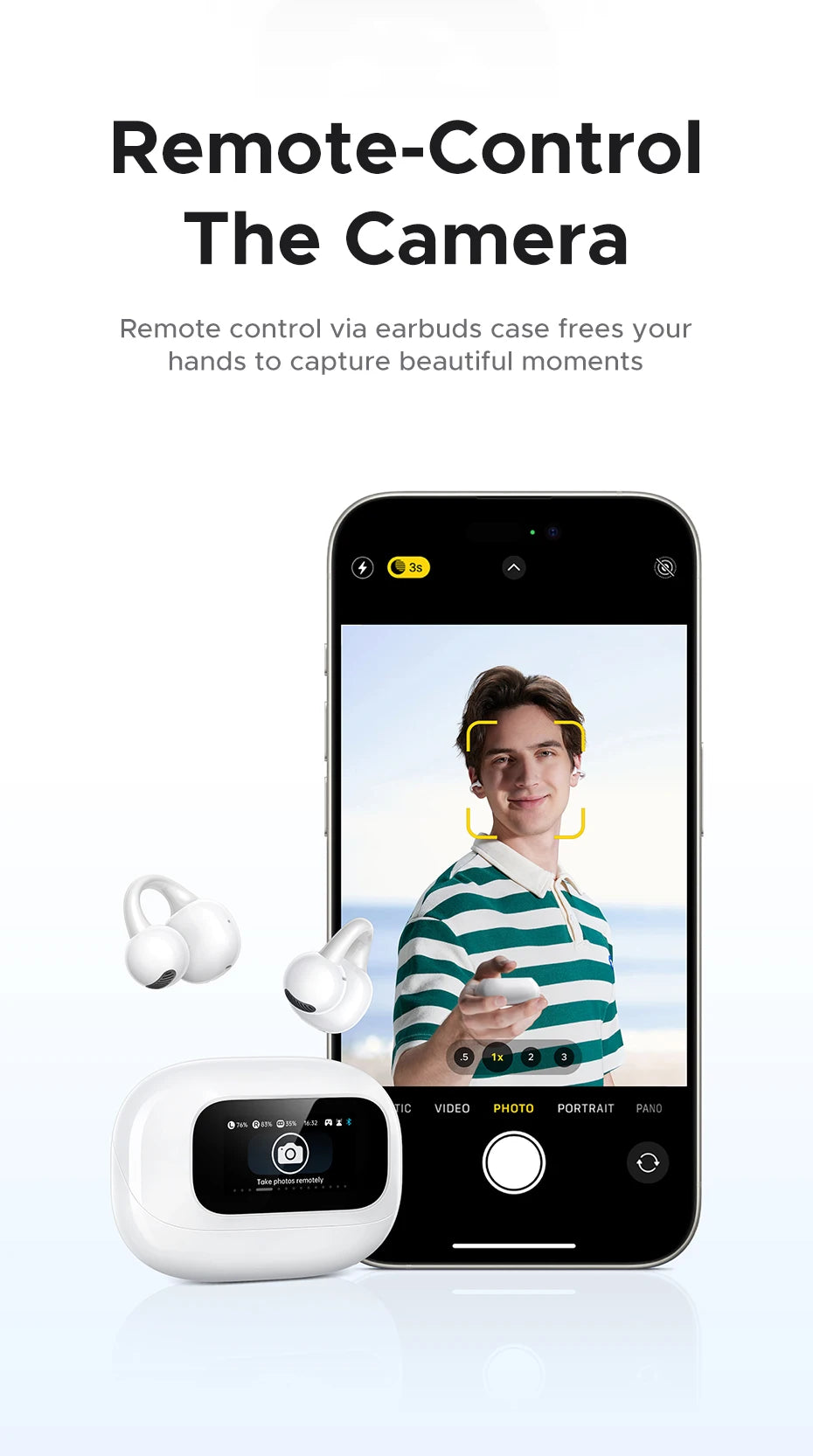 UGREEN LCD Full Color Smart Screen Wireless TWS Bluetooth Earphones Earbuds Open Clip Ear Headphones AI Call Noise Cancellation