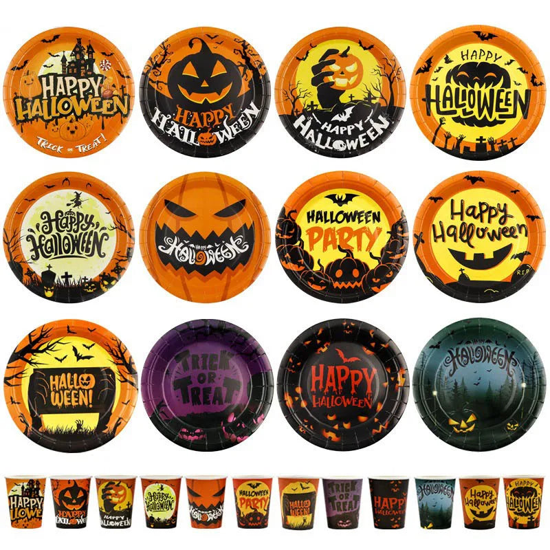 Halloween Themed Disposable Tableware Cups 7 Inch Plates 9 Inch Plates Halloween Party Decoration Supplies Festival Supplies