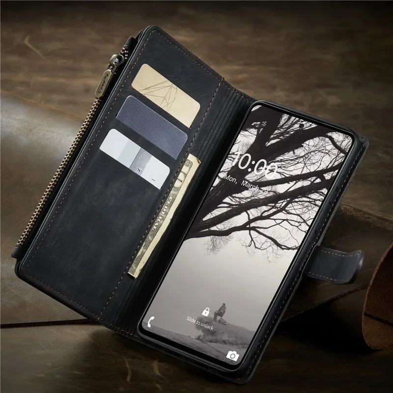 Business Flip Leather Case For Samsung Galaxy A56 A36 A16 A55 A35 A25 A15 A54 A34 A14 A53 A33 A13 A52 Zipper Wallet Card Cover