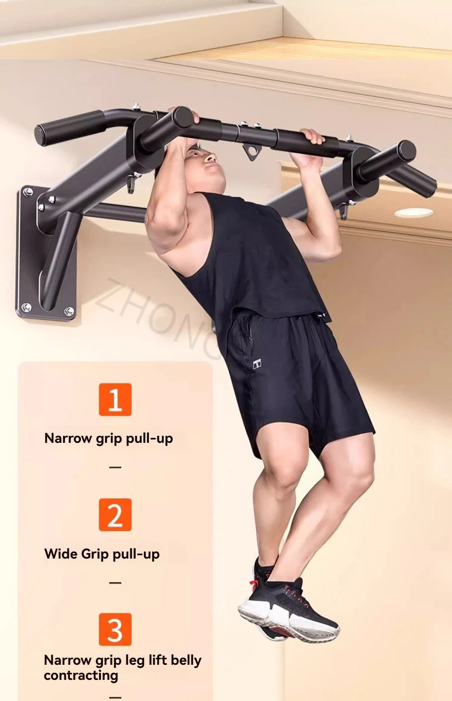 Horizontal Bar Household Indoor Wall Pull Up Device, Perforated Single Pole Lifting Ring, Home Fitness Equipment
