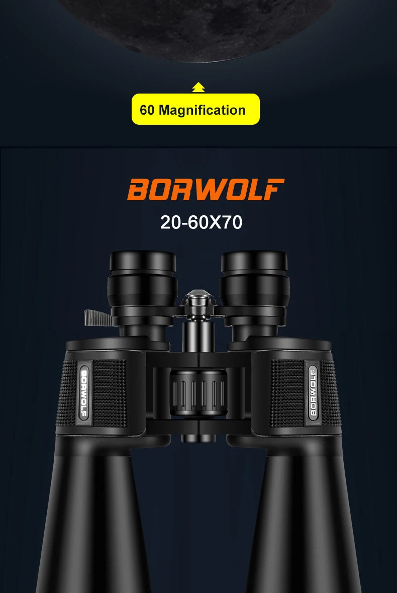 BORWOLF 20-60X70 Binoculars High Magnification  Long Range Zoom 60 Times  Hunting   Astronomical Telescope HD Professiona  Zoom