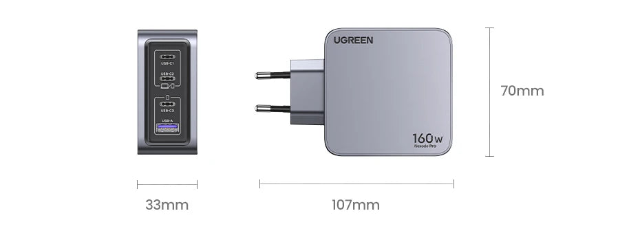 【Korean Plug】UGREEN 160W GaN Charger PD3.1 QC4.0 Quick Charge For Macbook Pro Laptop iPhone 16 15 Pro Max  Xiaomi Tablet iPad