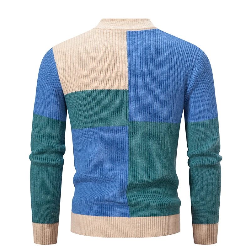 Men’s Mock Neck Pullovers Youthful Vitality Fashion Patchwork Knitted Sweater Men Slim Casual Pullover Autumn Wintr Knitwear Ma