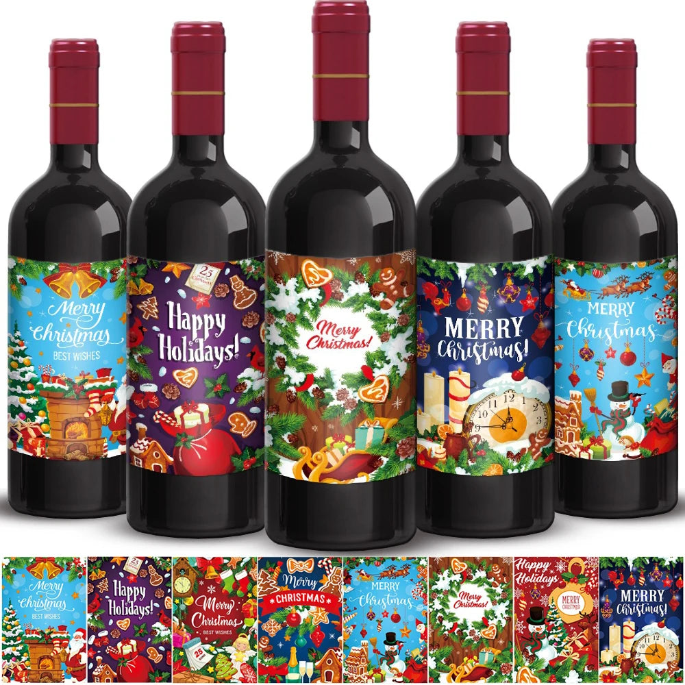Multiple Styles Christmas Wine Bottle Label Stickers Santa Claus Xmas Tree Merry Christmas New Year Party Gift DIY Decorations