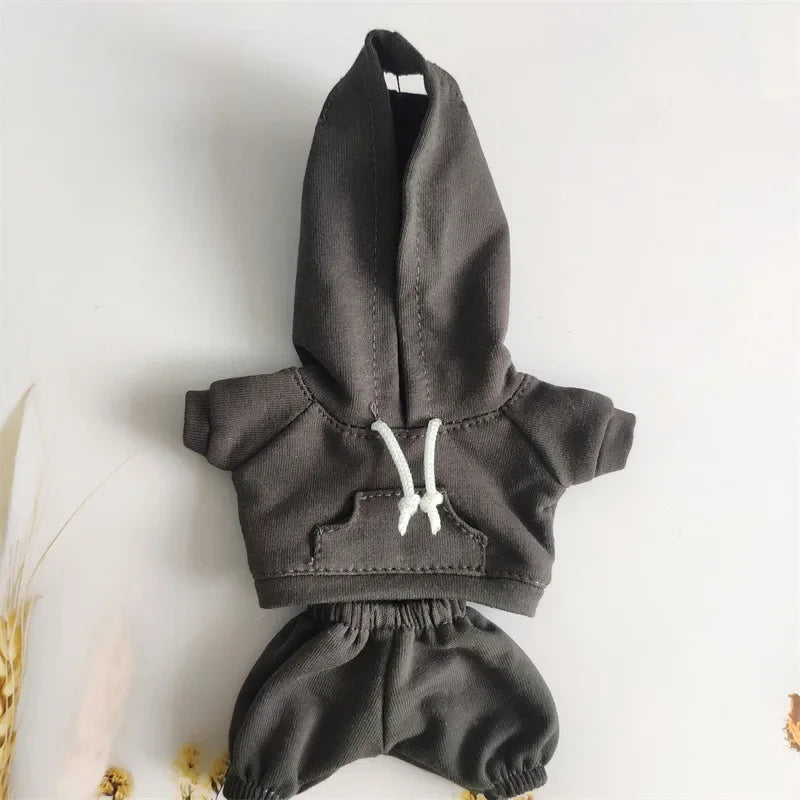 17cm Labubu Doll Black Hoodie Sweatshirt and Pants Set for Doll DIY Outfit Gift