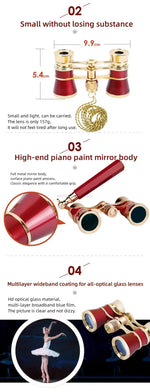 Opera Glasses Binoculars Metal Body With Chain/handle Theater Telescope Women Girls Optical Design Gift Retro Binoculars
