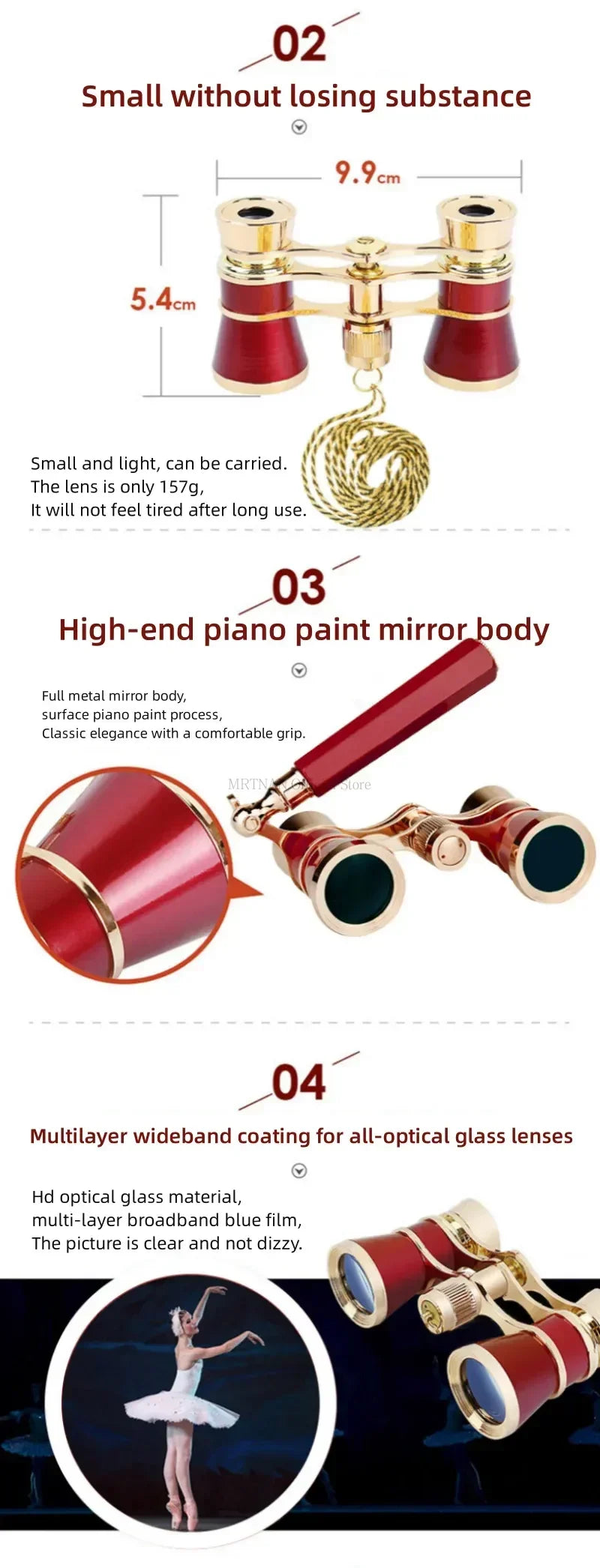 Opera Glasses Binoculars Metal Body With Chain/handle Theater Telescope Women Girls Optical Design Gift Retro Binoculars