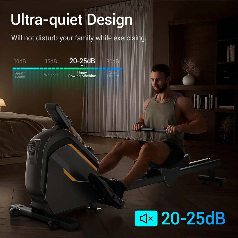 ROBORE UR20 Rower Machine with 126cm Extended Track, 16-Level Magnetic Resistance,160kg Weight Capacity,＜25 dB (Quiet Operation