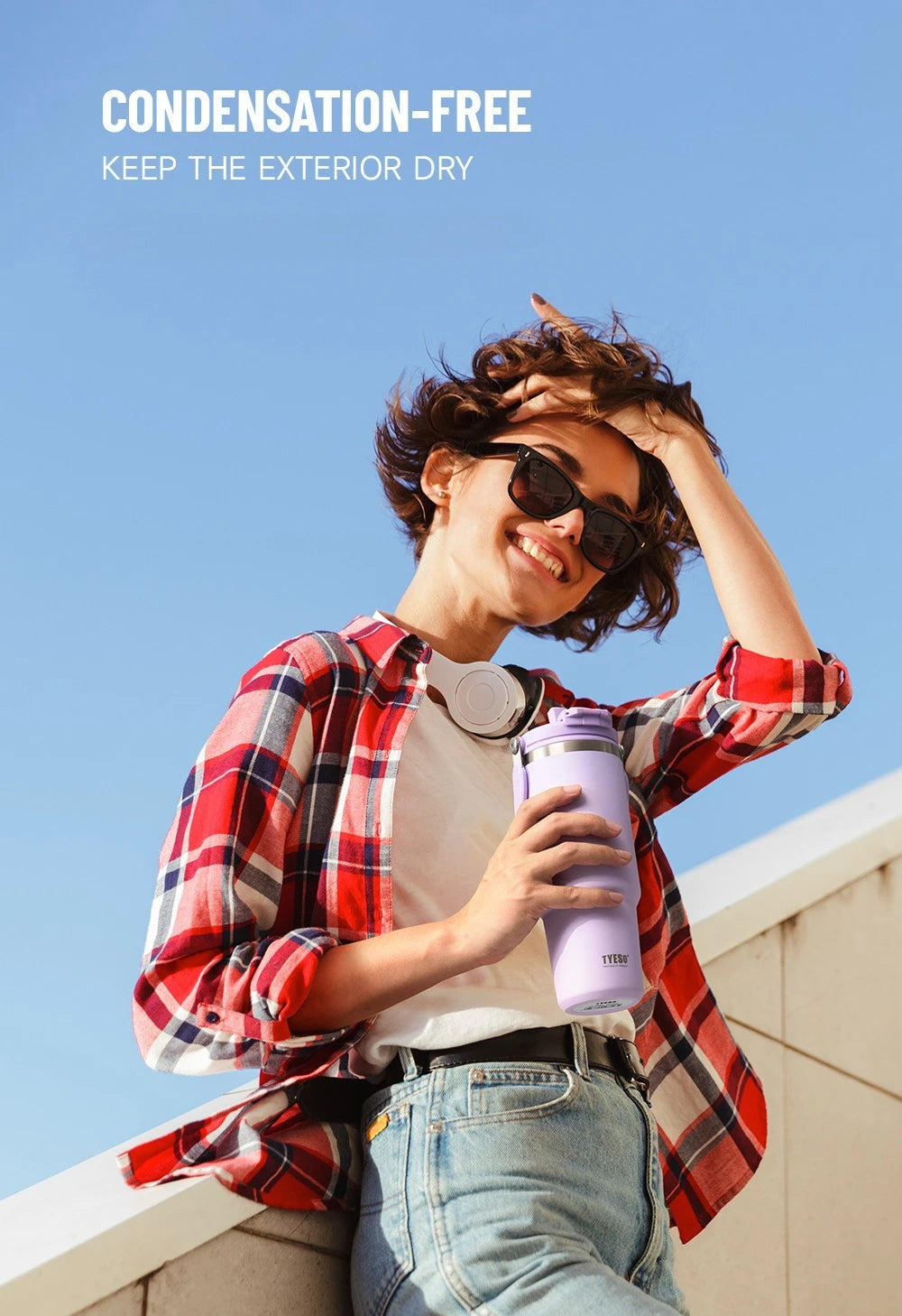 Tyeso Large-Capacity Vacuum Flasks Handle Vacuum Cup Dual-Drink Coffee Mug Stainless Steel Ice Cup Car Bottle Hot Cold Retention