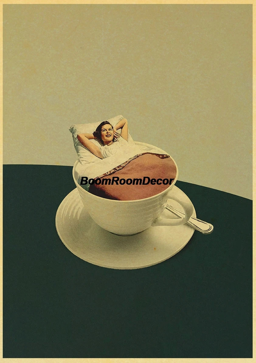 Retro Abstract Creative Poster Kraft Paper Nostalgia Canvas Prints Modern Landscape Coffee Bar Wall Art Posters Living Decor