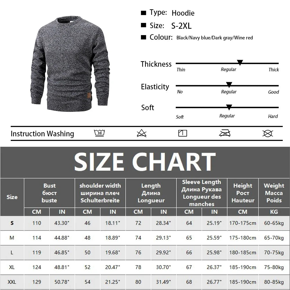 New Men's Sweater Spring Autumn Round Neck Long Sleeve Pullover Casual Sports Sweatshirt High Quality Solid Color Fleece Coat