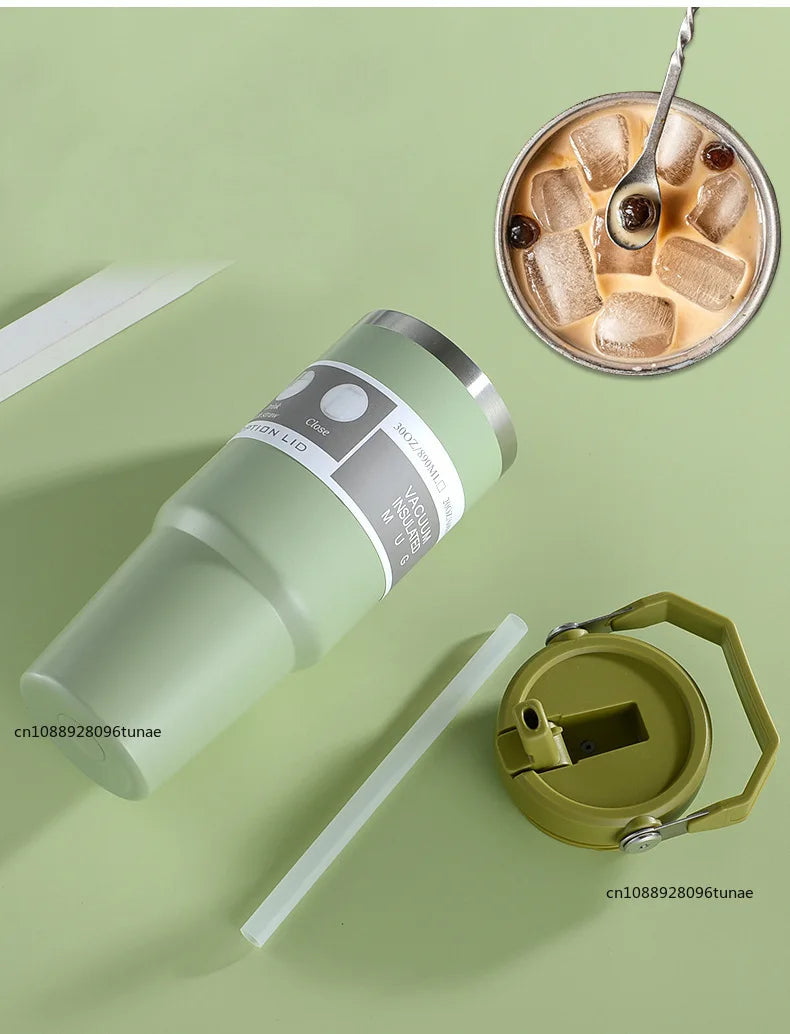 20oz/30oz Thermal Water Bottle With Straw Stainless Steel Car Coffee Mug Keeps Cold and Heat Thermal Mug Tumbler Vacuum Flasks