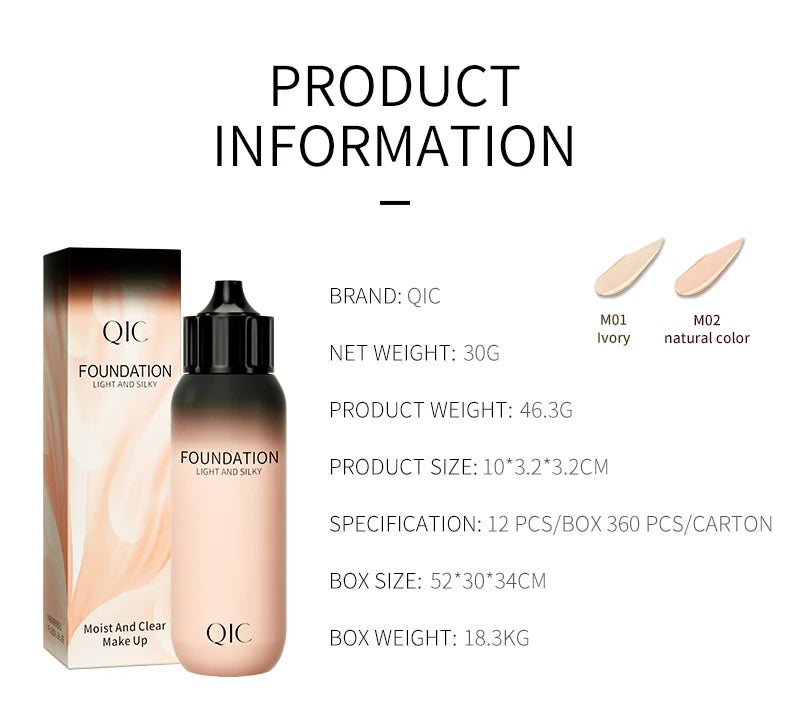 30ml Liquid Foundation Cream Waterproof Oil-control Cover Acne Base Cream Makeup Moisturize Matte Concealer Cosmetic