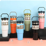1pc Vacuum Tumbler with Lid Stainless Steel Portable Water Bottle with Dazzling Handle Insulated Tumbler Tote Handle 20/30OZ
