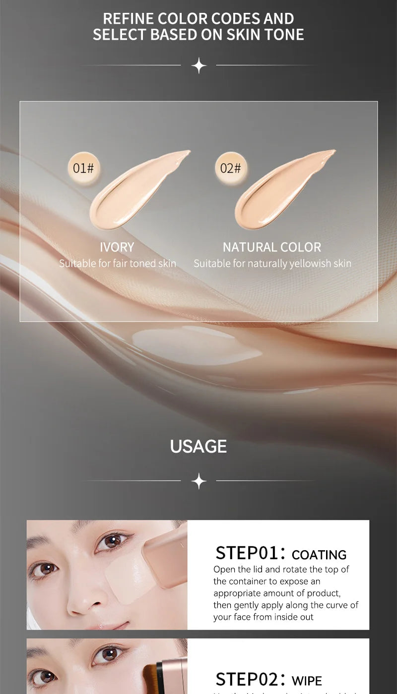 Clear and Moist Hydrating Foundation Naturally Perspective, Moisturizing, Bling, Glossy, Thin and Lightweight Double Head Makeup Foundation Rotated, More Comfortable, Waterproof Function, Easy to Makeup, Easy to Use