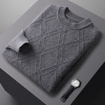 Autumn winter thick wool base sweater men's semi high neck diamond business casual pullover sweater knitted sweater cashmere top