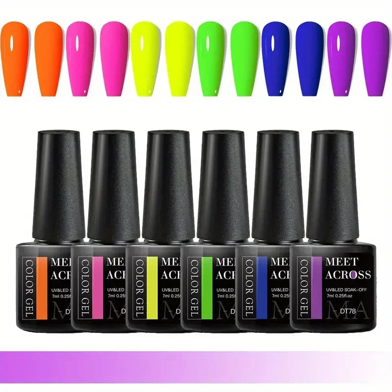 MEET ACROSS 6Pcs Gel Nail Polish Set Pink Red Green Macaron Color Manicure Kit For Nails UV Gel Nail Art Varnish Nail Supplies