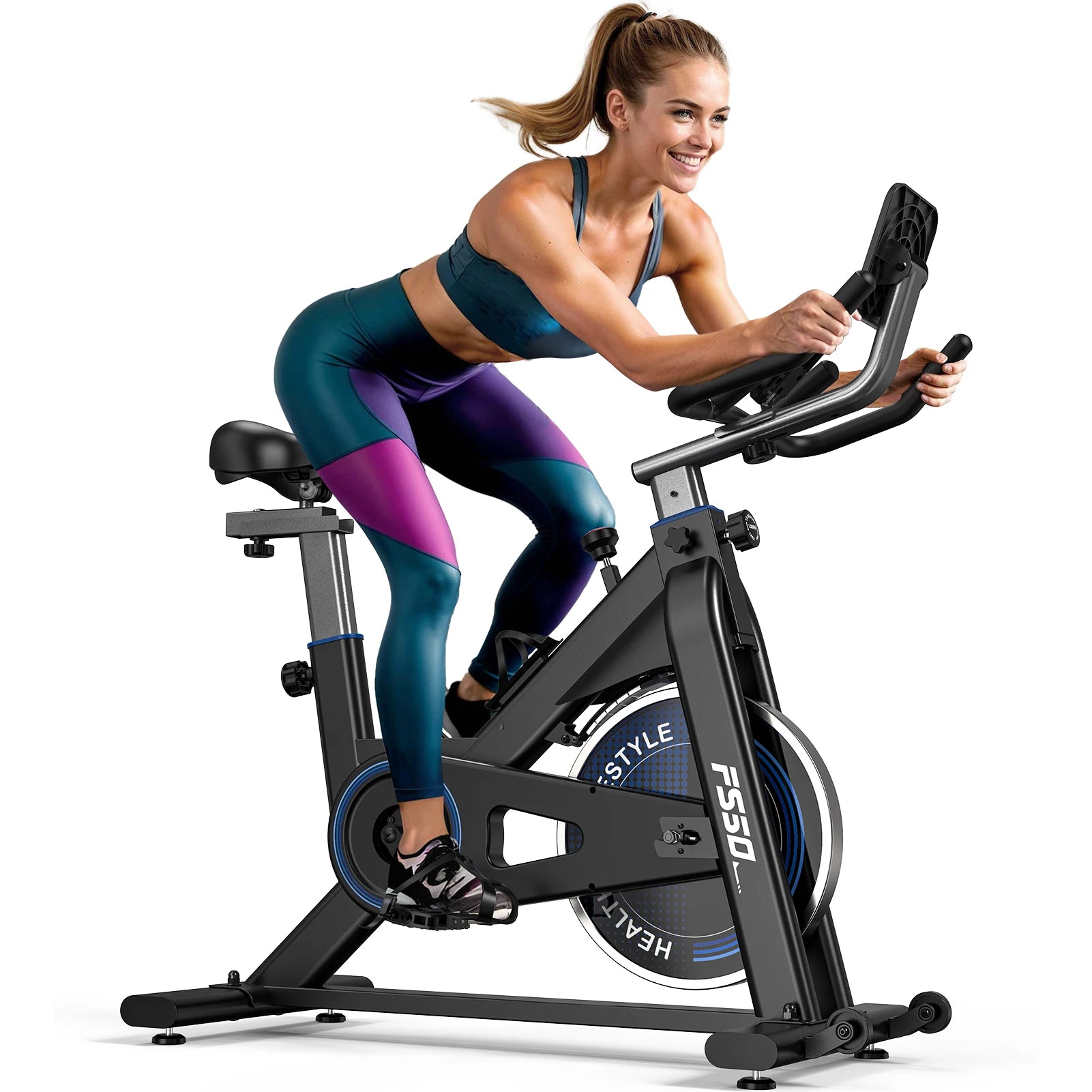 Fysiq Fs50 Exercise Bike 300W, 4-Way Adjustable Ergometer, Indoor Fitness Bike with Rpm Display, Tablet Holder, 150kg Capacity