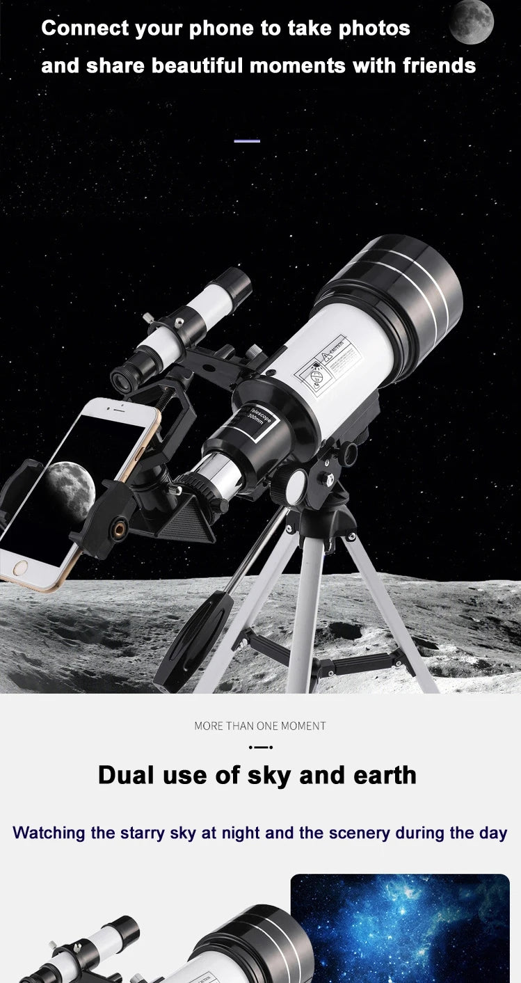 Professional Astronomical Telescope F30070 Monocular 150 Times Zoom HD Night Vision  View Moon Star  AZM70300 Stargazing