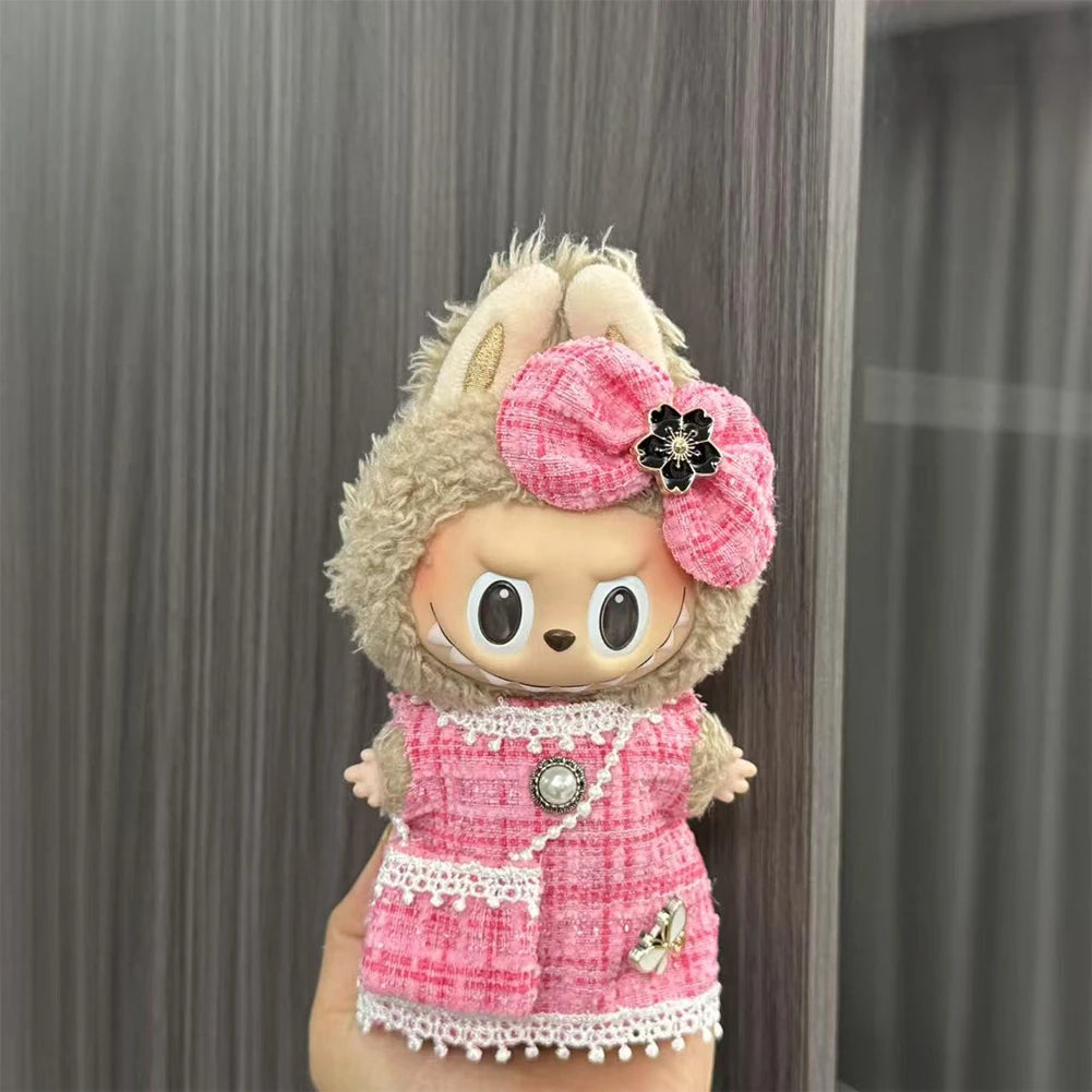 For Korea Kpop Exo Labubu Idol Dolls Jean Dress Big Bowknot Doll Clothes Kids Gift 15-17cm Cute Mini Clothes Doll Accessories