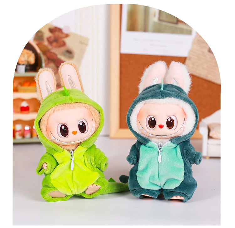 13CM Plush Doll Clothes for Labubu Doll's Clothes 6-Piece Set Dinosaur Animal Suit with Hat Outfit Accessories Dolls Clothing