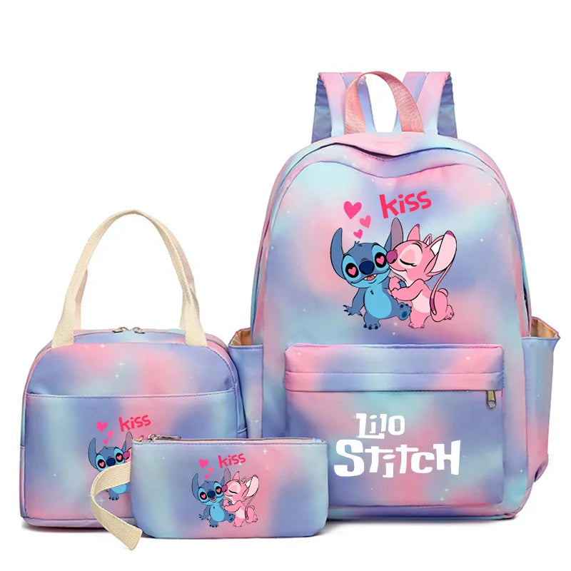 3Pcs/set Disney Lilo Stitch Backpack for Boy Girl Teenager Student Back To School Schoolbag Lunch Bag Women lovely Rucksack Gift
