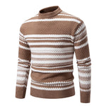 New Autumn Winter Men's Mock Neck Knit Pullovers Fashion Striped Slim Fit Knitted Sweater Men Casual Warm Pullover Knitwear Man