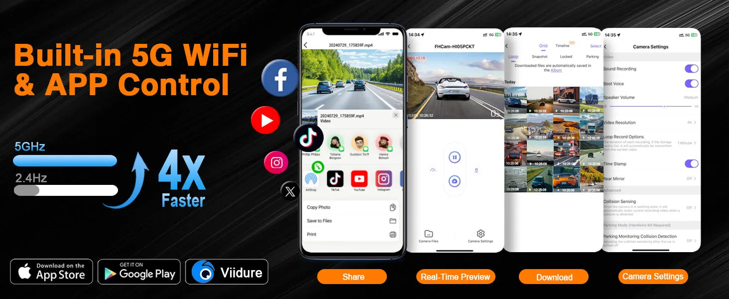 4K+2K Front and Rear Dash Cam Built-in WiFi 3 Inch IPS Car Video Camera WDR Night Vision G-Sensor 24H Parking Mode APP Control