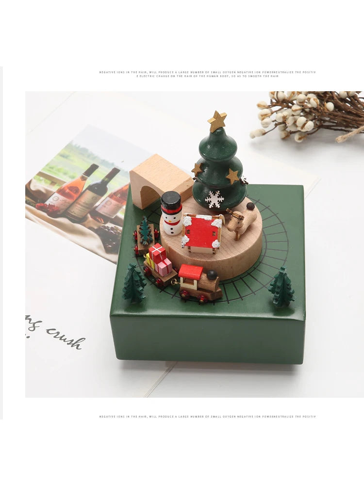 Creative Wooden Christmas Deer  Snowman Train  Music Box Handmade  Carousel Toy  Decoration Gift For Kids