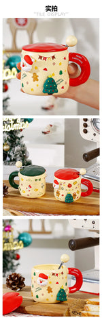 Christmas-themed mugs with magnetic accessories and LIDS, cute ceramic cups, women, couples, office coffee cups