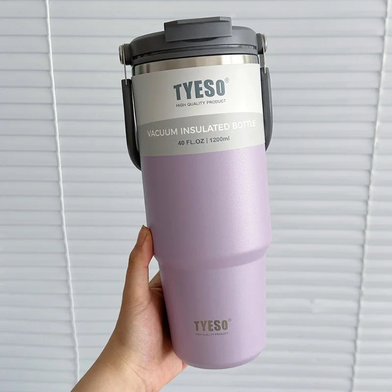 Tyeso 600/750/900ML Car Coffee Cup Thermo Bottle with Straw Portable Sport Insulated Vacuum Flask Travel Thermal Water Bottle