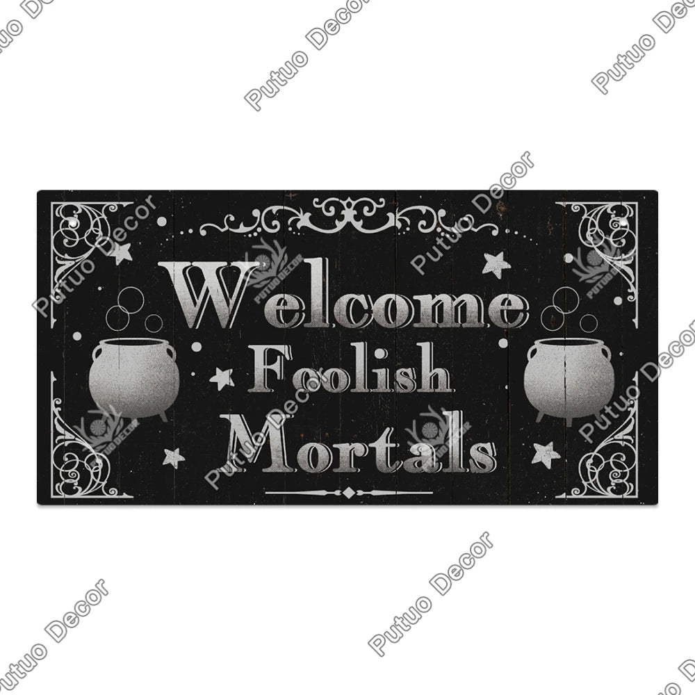 Putuo Decor Halloween Wooden Hanging Pendant Door Sign Pumpkin Ghost Bat Swith Greeting Doorplate Wood Crafts Happy Halloween Da