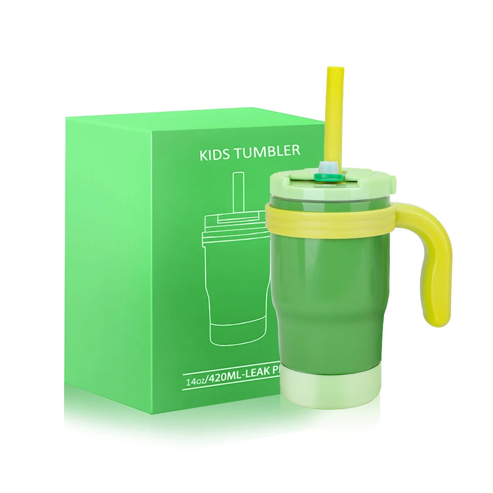 420ML Kids Thermos Bottle Leak Proof Tumbler With Handle Stainless Steel Travel Straw Mug For Toddler Boys Girls Christmas Gifts