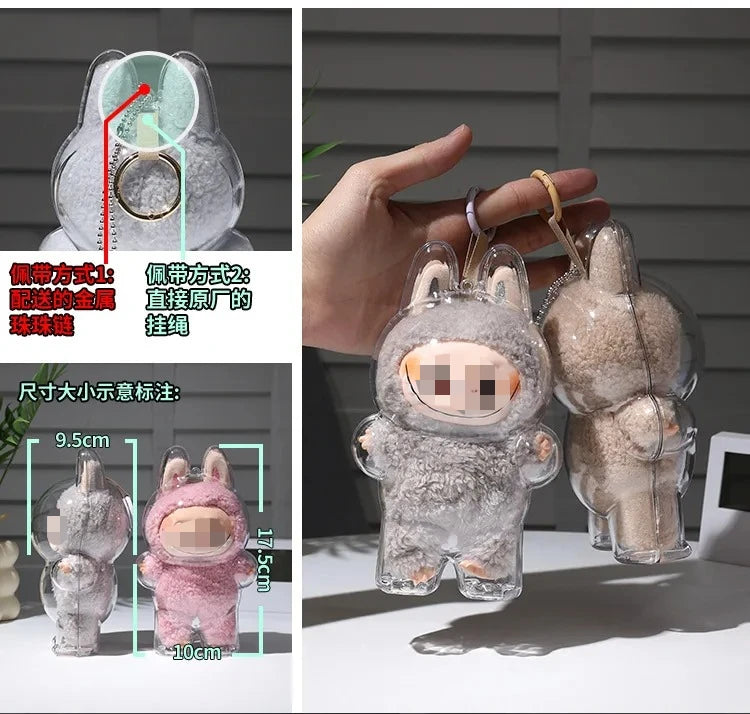 Transparent Protective Cover for Labubu Monster Toy Elf Doll Cover Storage Box Cute Elf Plushie Display Cover for Party Dolls