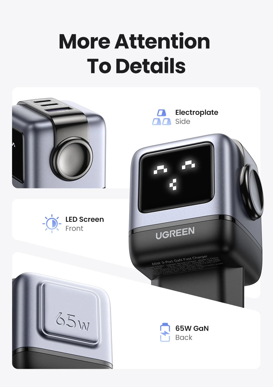 【Korean Plug】UGREEN 65W GaN Charger Robot Design QC 4.0 PPS For Macbook Pro Laptop Tablet iPad iPhone16 15 Pro PD Fast Charger